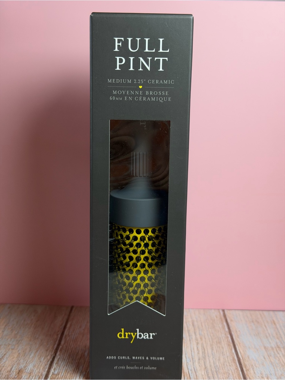 Drybar Styling Brush Packaging in Black and Yellow